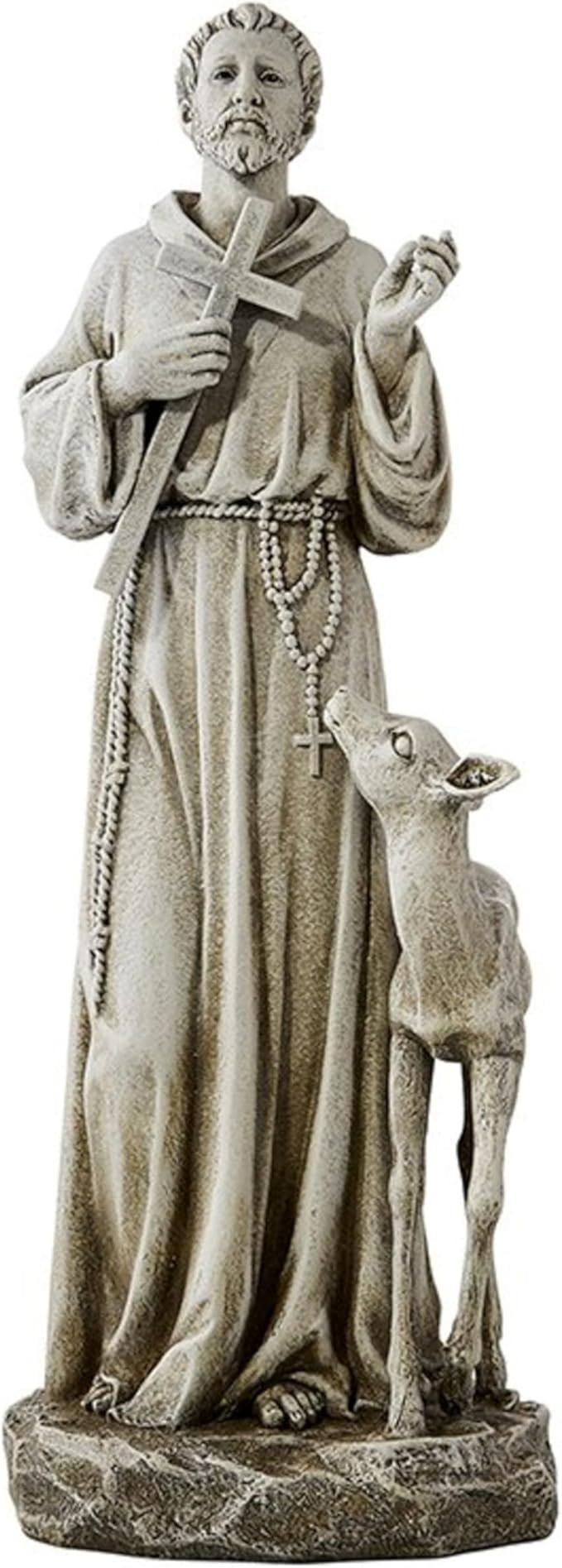 Avalon Gallery Garden Statue - Saint Francis of Assisi Stone-Resin Indoor/Outdoor Catholic Sculpture, 12.75" Tall, Standing with Deer