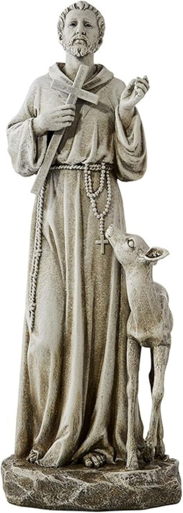Avalon Gallery Garden Statue - Saint Francis of Assisi Stone-Resin Indoor/Outdoor Catholic Sculpture, 12.75" Tall, Standing with Deer