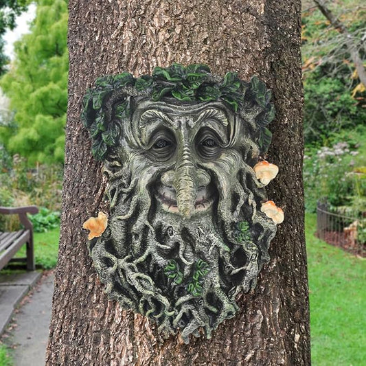 Tree Face Garden Statues Outdoor Decorations, Whimsical Old Man Face for Tree Huggers Sculptures Flower Pot Garden Decorations Yard Art, 9" x 6.5" x 3.5"