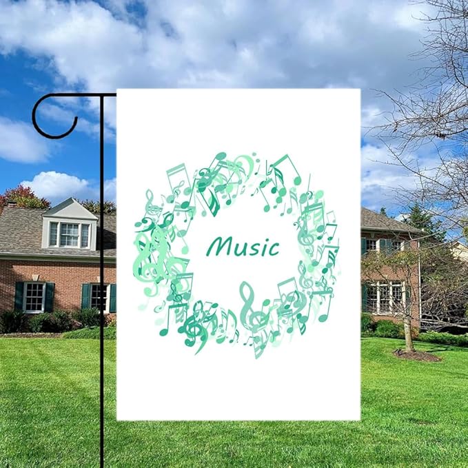 Gkyygk Teal Music Note Turquoise Welcome Garden Flag 12x18 Inch Double Sided Small Burlap Banners Yard House Seasonal Farmhouse Home Decor for Men Women