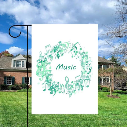 Gkyygk Teal Music Note Turquoise Welcome Garden Flag 12x18 Inch Double Sided Small Burlap Banners Yard House Seasonal Farmhouse Home Decor for Men Women