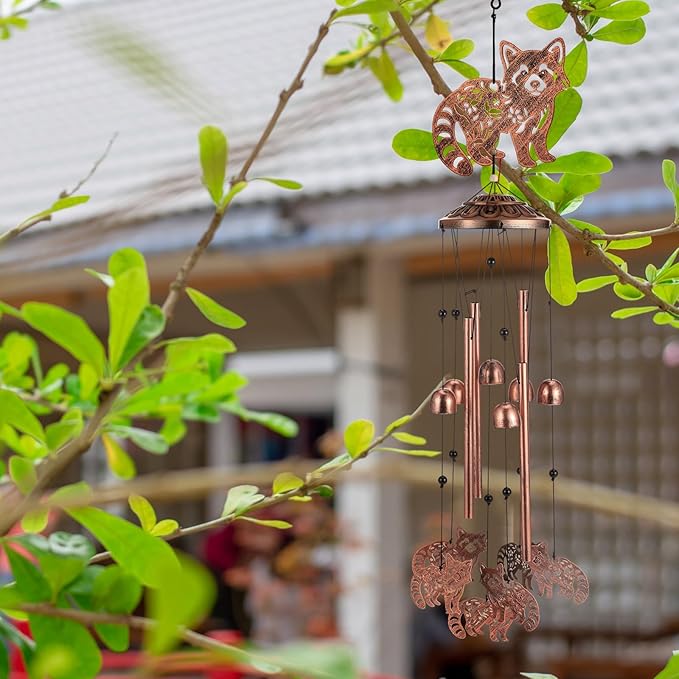 Raccoon Wind Chimes Outdoor Decorations for Women Men Mom Wife Grandma Birthday Gifts Memorial Metal Raccoon Wind Chimes for Outside Indoors, Lawn, Patio, Home, Porch, Yard Decor, Garden Decor