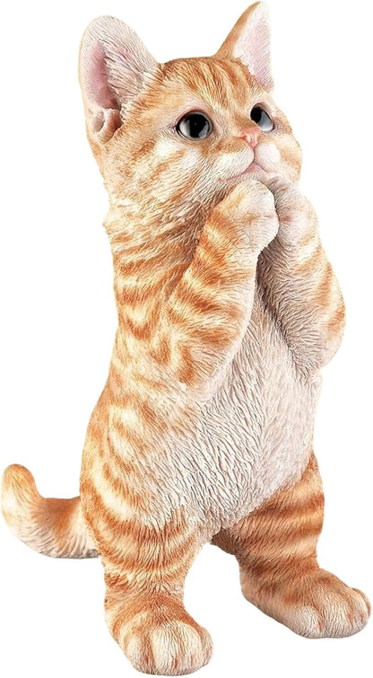 Tabby Praying Cat Statues Outdoor Decorative, Cat Memorial Statue for Yard Lawn Patio Porch, Garden Pet Grave Marker Figures, 5.3" L x 3.7" W x 9.1" H