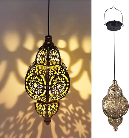 Hanging Solar Lights Garden Lights Metal Moroccan Lamp Waterproof for Outdoor Hanging Decor Yard Backyard Garden Decorative (2 Pack, Bronze)