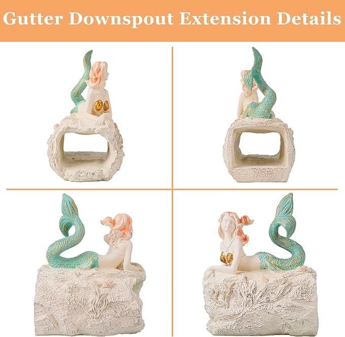 Teaeeno Mermaid Gutter Downspout Extension Decoration, 3''x4'' Downspout Extender Diverter Splash Block Sculpture Outdoor Decor, Animal Resin Statue(Pink)