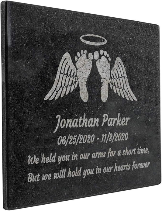 PlaqueMaker Black Granite Memorial Headstone Or Garden Memorial for Lost Infant or Child - Include You Personalized Text. Can be Used as a Sympathy Gift, Garden Stone or Grave Maker (8.5 x 11 x 0.4)