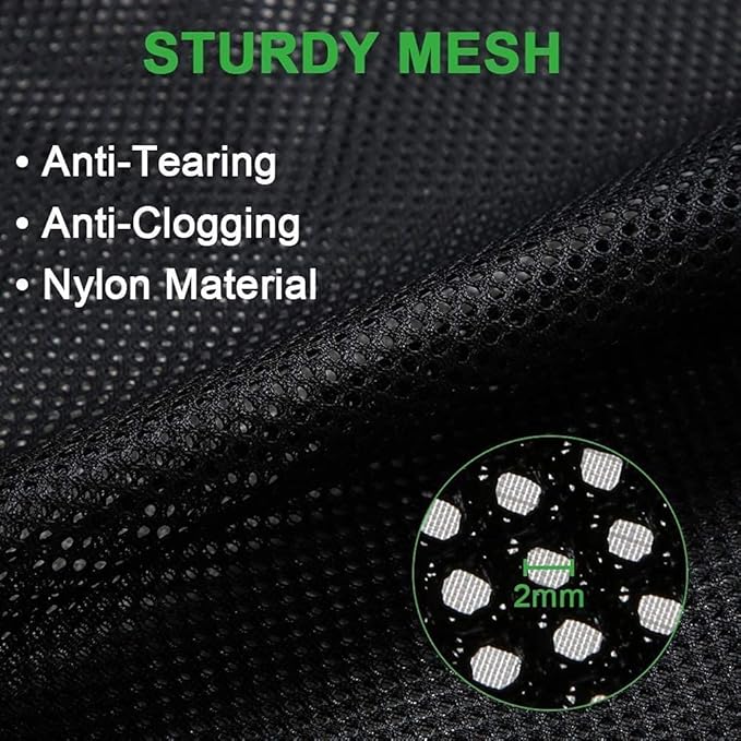 Black Nylon Mesh Pump Barrier Bag, 2 Pack 17.7"x17.7" for Pond Biological Filters and Submersible Outdoor