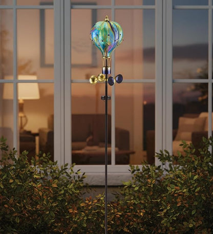Regal Art & Gift Swirl Balloon Spinner, 62-Inch Solar Garden Stake - Metal Wind Spinner with Solar Light - Outdoor Kinetic Garden Sculpture for Yard Art, Patio & Lawn Décor - Green