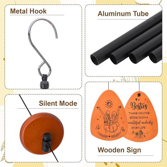 Best Friend Birthday Gifts, Wooden Wind Chimes for Garden Special Friend Gifts for Women Men with Envelope, Outdoor Wind Chimes with Pendant Presents Unique Friendship Gift for Besties, BFF