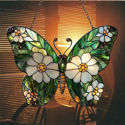 Daisy Fresh Butterfly Acrylic Suncatcher Stained Glass Effect Window Car Hanging Christmas Ornament Indoor Outdoor Decor Garden Sun Catcher Panel for Butterfly Lover for Women Mom Grandma