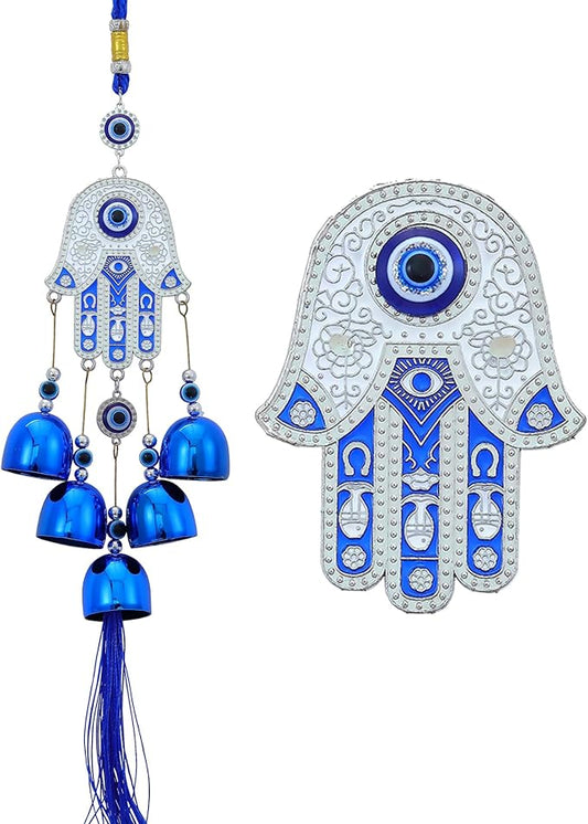 BWINKA Blue Evil Eye Hanging Decoration Ornament Metal Wind Chimes for Home Garden Gift Decoration(EYE-ZY66)