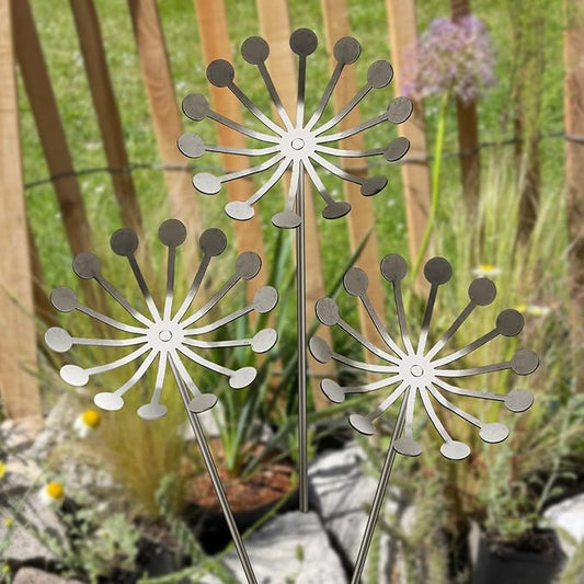 Zonon 3 Pcs Dandelion Metal Flowers Silver Decorative Garden Stakes for Outside Decorations Metal Steel Summer Yard Art Arrangement for Outdoor Lawn Yard Walkway Porch Pathway Patio Garden Decor