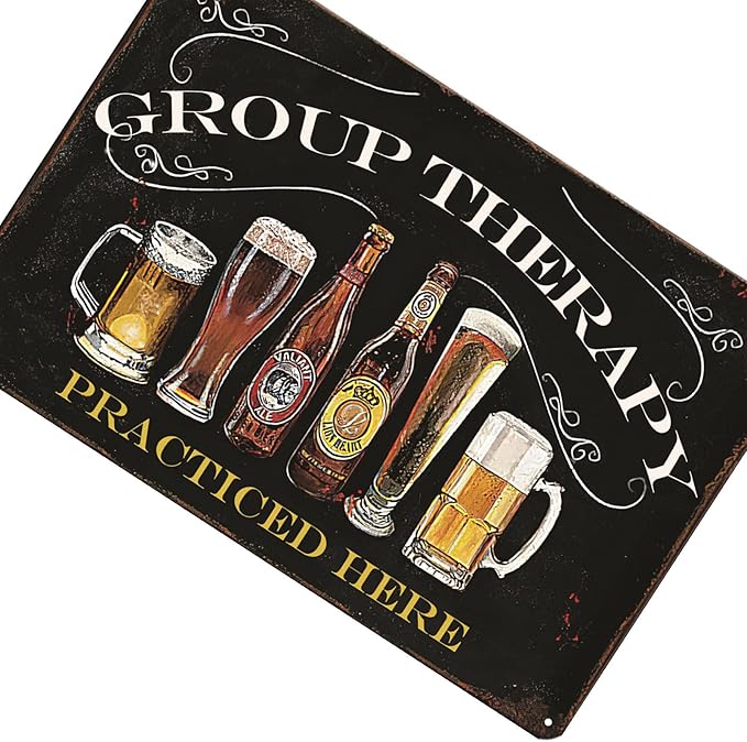 Bar Wall Decor Beer Signs Metal Tin Sign For Patio Backyard And Pool，Group Therapy Practiced Here Small Personalized Vintage Signs For Home Decor Art Outdoor Decorations 8x12 Inch