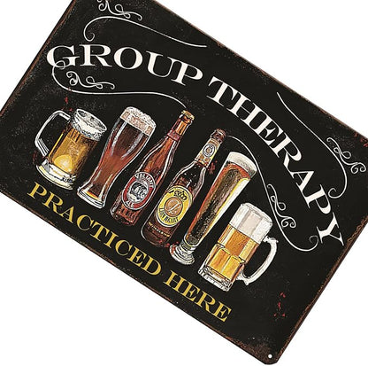 Bar Wall Decor Beer Signs Metal Tin Sign For Patio Backyard And Pool，Group Therapy Practiced Here Small Personalized Vintage Signs For Home Decor Art Outdoor Decorations 8x12 Inch