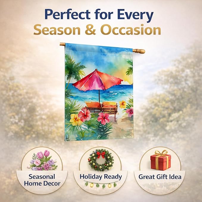 Caroline's Treasures Hawaii Hawaiian Hibiscus in Watercolor House Flag Large Porch Sleeve Pole Decorative Outside Yard Banner Artwork Wall Hanging, Polyester, House Size, Multicolor