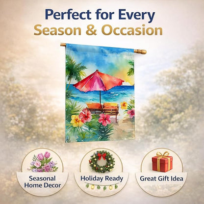 Caroline's Treasures Hawaii Hawaiian Hibiscus in Watercolor House Flag Large Porch Sleeve Pole Decorative Outside Yard Banner Artwork Wall Hanging, Polyester, House Size, Multicolor