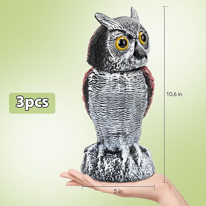 3-Pack Owl for Bird Deterrent - Weatherproof Bird Repellent Devices for Outdoor Use - Plastic Owls to Scare Birds Away and Control Garden Pests