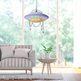 Colorful UFO Hanging Decoration with Chain & Bead Alien UFO Hanging Sun Catcher Ornament for Home Garden Christmas UFO Party Gift