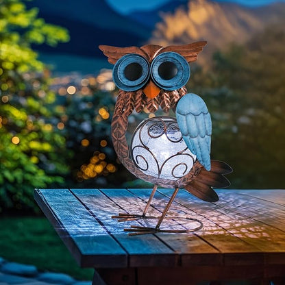 MUMTOP Solar Lights Outdoor Garden Owl Decor, Owl Solar Light Outdoor Waterproof with Crackle Glass Globe Gardening Statue Gifts and Metal Yard Art for Lawn Porch Patio Outside Garden