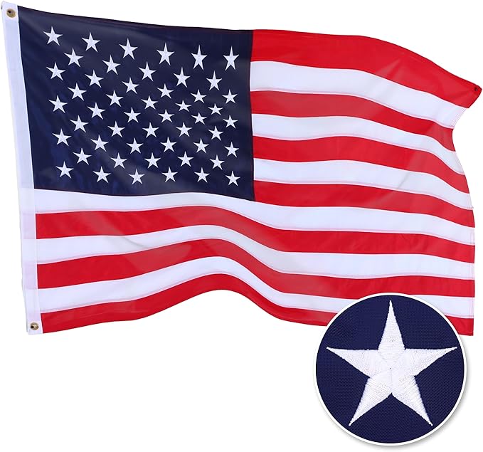 Embroidered American Flag 3x5 Outdoor,Heavy Duty 420D Nylon USA FLag, Embroidered Star and Sewn Stripes,Quadruple Stitched Fly End,Brass Grommets,Patriotic Decor