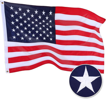 Embroidered American Flag 3x5 Outdoor,Heavy Duty 420D Nylon USA FLag, Embroidered Star and Sewn Stripes,Quadruple Stitched Fly End,Brass Grommets,Patriotic Decor