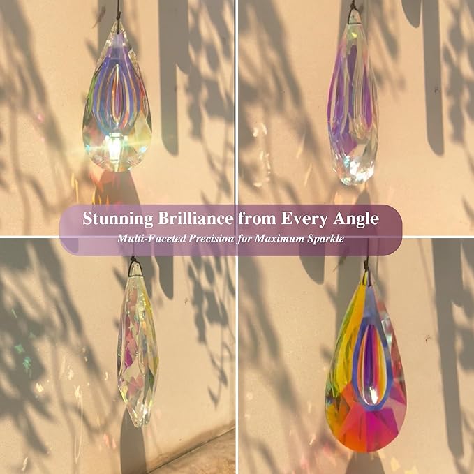 2in1 Design Luxury Wind Chimes & Suncatcher for Outside Deep Tone Wind Chime with Wooden Top Sun Catcher Prism for Window Porch Patio Decor Mother's Day wind chimes for Mom Sister Grandma Garden Gifts