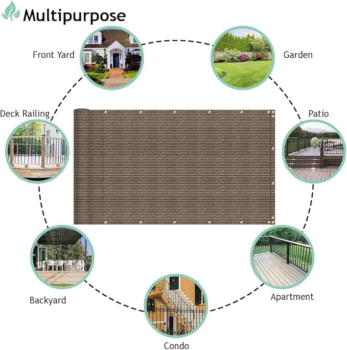 SunnyRoyal 3'x10' Balcony Privacy Fence Screen Apartment Railing Deck Cover, 3FT Outdoor Patio Screens with Zip Ties, HDPE Shade Cloth with Grommets, Mesh Fabric for Porch Backyard, Brown