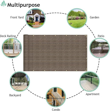 SunnyRoyal 3'x10' Balcony Privacy Fence Screen Apartment Railing Deck Cover, 3FT Outdoor Patio Screens with Zip Ties, HDPE Shade Cloth with Grommets, Mesh Fabric for Porch Backyard, Brown