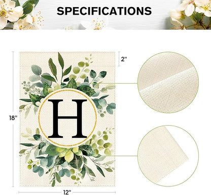 AVOIN colorlife Monogram Letter H Floral Garden Flag 12x18 Inch Double Sided Outside, Family Last Name Initial Yard Outdoor Decoration