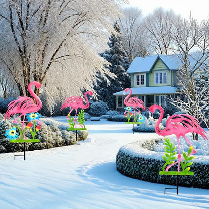 2 Pack Pink Flamingo Garden Statue - 20.5 inch Hand Flamingo Painted Metal Patio Art, Outdoor Decorative Stake Flamingo Statue for Lawn, Patio, Porch and Backyard, Gifts for Ladies (A Style 2 Pack)