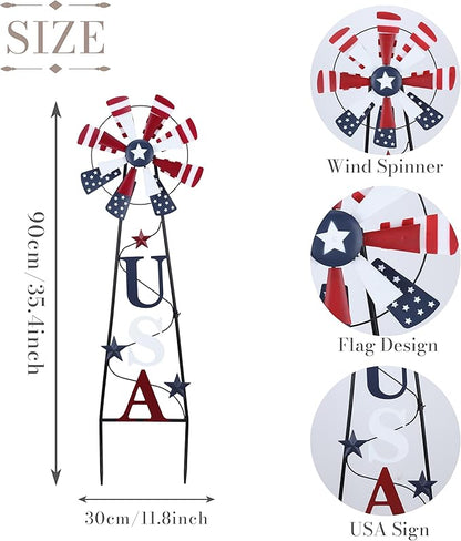 TERESA'S COLLECTIONS 4th of July Decorations for Outdoor Decor, Patriotic Memorial Day Decorations Wind Spinner Garden Yard Sign, USA Americana Windmill Decorative Stake Independence Day Gifts 35.4''