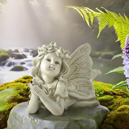 Garden Angel Statue with Bird - 11 Inch Outdoor Fairy Figurine, Weatherproof Resin Decor for Patio, Lawn & Flower Beds - Whimsical Gift for Garden Lovers, Mother's Day, Housewarming