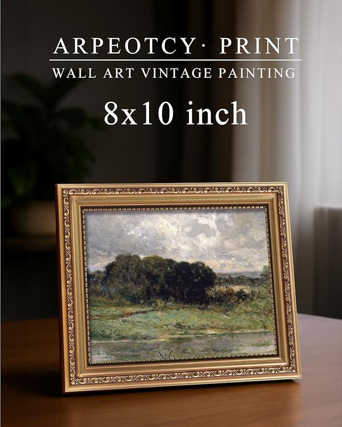 ARPEOTCY Vintage Gold Framed Wall Art, Swale Land Scenery Retro Paintings, 8x10 inch Small Canvas Prints Artwork with Antique Frame, Victorian Wall Picture Decor for Room Gallery Living Room Shelf