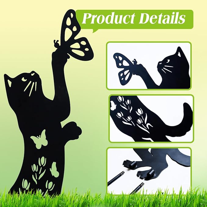 EZTZEN Cat Metal Garden Stakes Decorative,Gifts for Women/Men/Cat Lovers Gifts,Black Cat Silhouette Statues Garden Decor for Outside,Outdoor Decor,Yard Art,Patio,Lawn Ornaments