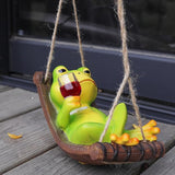 HUNTHAWK Funny Frog Statue Garden Hanging Decor, Wine Drinking Frog on Hammock Figurine, Cute Outdoor Yard Ornament for Patio, Fence, Balcony, Porch, Lawn & Garden Decoration Gift