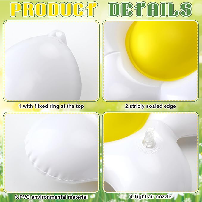 Realspring 18 Pcs Spring Daisy Flower Inflatables Balls 12 Inch Inflatable White Daisy Flowers Blow up Decorations Spring Hanging Ornament Giant PVC Yard Decor for Indoor Outdoor Garden Party Supplies