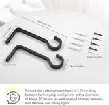 5.7 Inch 2 Pack Plant Hooks for Wall, Heavy Duty Plant Hangers Outdoor, Hold 35lb Iron Plant Hanger Bracket for Hanging Bird Feeder, Wind Chimes, Baskets, Lantern, Hanging Planter Hooks, Metal - Black