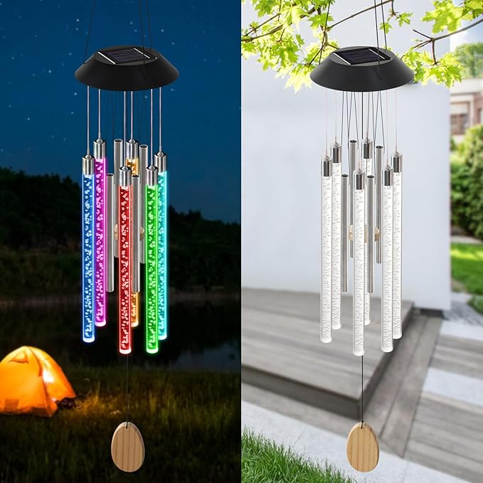 Solar Wind Chimes for Outside,37 Inch Memorial Wind Chimes Gifts for Mom Grandma, 6 LED Tubes Color Changing Waterproof Windchimes Hanging Ornament for Home Outdoor Patio Garden Yard