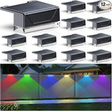 LIANGLOME 12PK Solar Fence Lights Outdoor Waterproof LED - Warm White & RGB 6 Color, Dusk to Dawn Deck Light, IP65 Waterproof Garden Lights for Outside/Backyard/Railing/Step/Patio/Wall