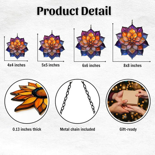 Mosaic Effect Dahlia Starburst Acrylic Suncatcher Stained Glass Effect Window Car Hanging Christmas Ornament Indoor Outdoor Decor Garden Sun Catcher Panel for Floral Lover for Women Mom Grandma