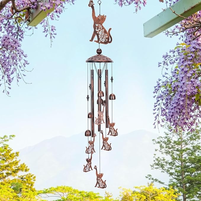 Cat Gift Wind Chimes for Outside, Pet Metal Windchimes Cat Lover Gift for Women Men, Sympathy Memorial Gifts for Garden Decor Outdoor Memorial Housewarming Birthday Festival Gifts Front Yard Decor