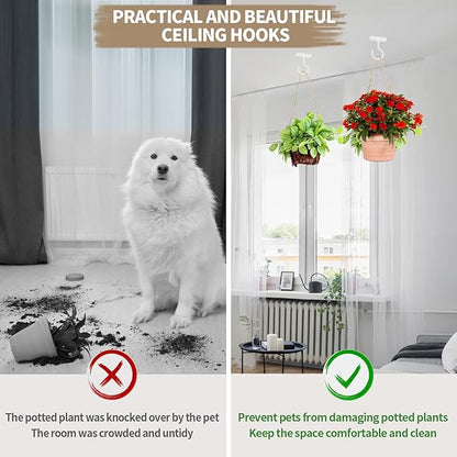 Plant Hooks for Hanging Plant Bracket 6inch Metal Plant Hanger Decorative Wall-Plant Wall Hanger forHanging Lanterns, Bird Feeder, Flower Basket, Home Decor Indoor & Outdoor 2 Pack(White)