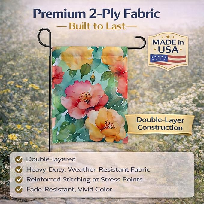 Caroline's Treasures Georgia Cherokee Rose in Watercolor Garden Flag Mailbox Flag Decorative Yard Flag Banner Outside Patio Artwork Yard Flower Beds, Garden Size, Multicolor