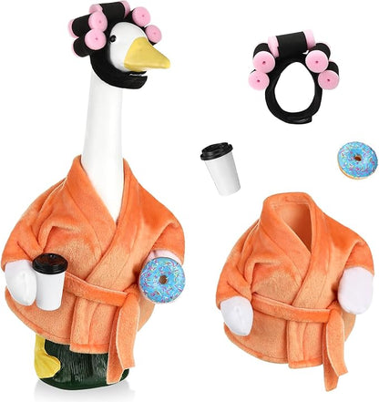 Porch Goose Statue Outfits Set Porch Goose Clothes with Wide Hat Costumes for 23" Plastic Statue Patio Yard Garden Lawn Outdoor Decoration(Orange,Coffee Cup)