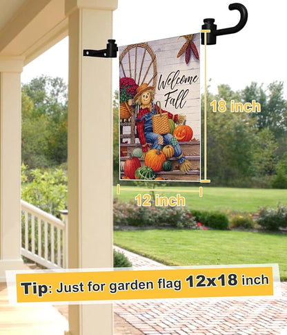 Koutemie Wall Garden Flag Stand Holder Pole — Metal Garden Flag Scroll Hanger with 2 Stoppers for 12 x 18 Outside Mailbox Post Décor, Black, 2 Pack