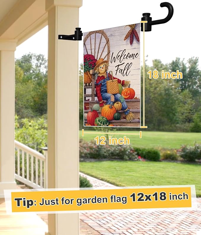 Koutemie Wall Garden Flag Stand Holder Pole with 2 Stoppers for 12 x 18 Outside Small Flags Décor, One Piece Wall Mounted Metal Garden Flag Scroll Hanger for Mailbox Post, Black, 4 Pack