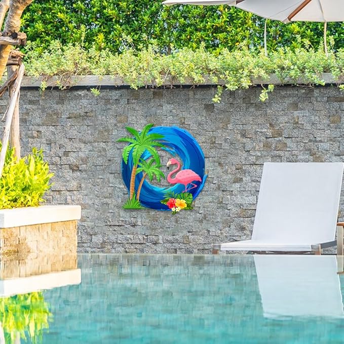 MeMate Flamingo House Metal Sign, Personalized Name Outdoor Sign, Flamingo House Outdoor Decor for Porch Deck Backyard Patio Pool, 8 to 24 inches