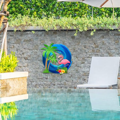 MeMate Flamingo House Metal Sign, Personalized Name Outdoor Sign, Flamingo House Outdoor Decor for Porch Deck Backyard Patio Pool, 8 to 24 inches