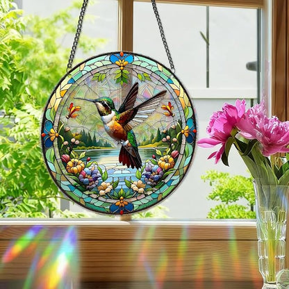 8 Inch Sun Catchers Indoor Window, Acrylic Rainbow Suncatcher Window Hanging Decoration for Living Room Bedroom Summer Home Balcony Ornaments Decoration (141Hummingbird)