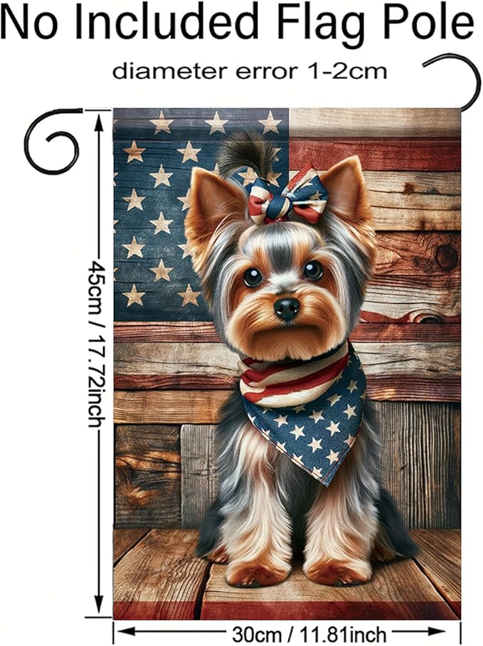 Patriotic Garden Flag Yorkie Dog American Flag 12x18 Double Sided 4th of July Decorative Outdoor Flag for Memorial Day Independence Day Yard Porch Home Decor Seasonal Flags